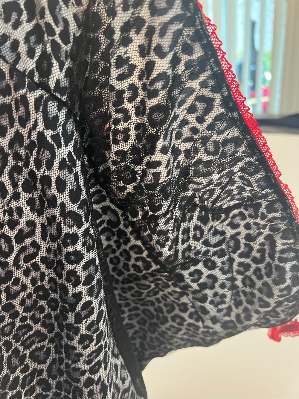 VINTAGE Y2K XOXO LEOPARD PRINT DRESS- MESH OVER SATIN WITH RED LACE STRAPS SMALL - Picture 14 of 15